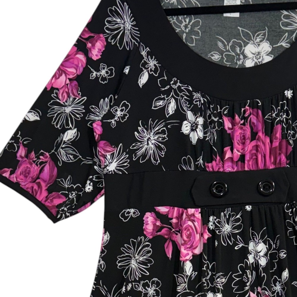 Studio 1940 L Dress Black Pink‎ Floral Polyester Stretch Cottagecore Romantic - Picture 2 of 8